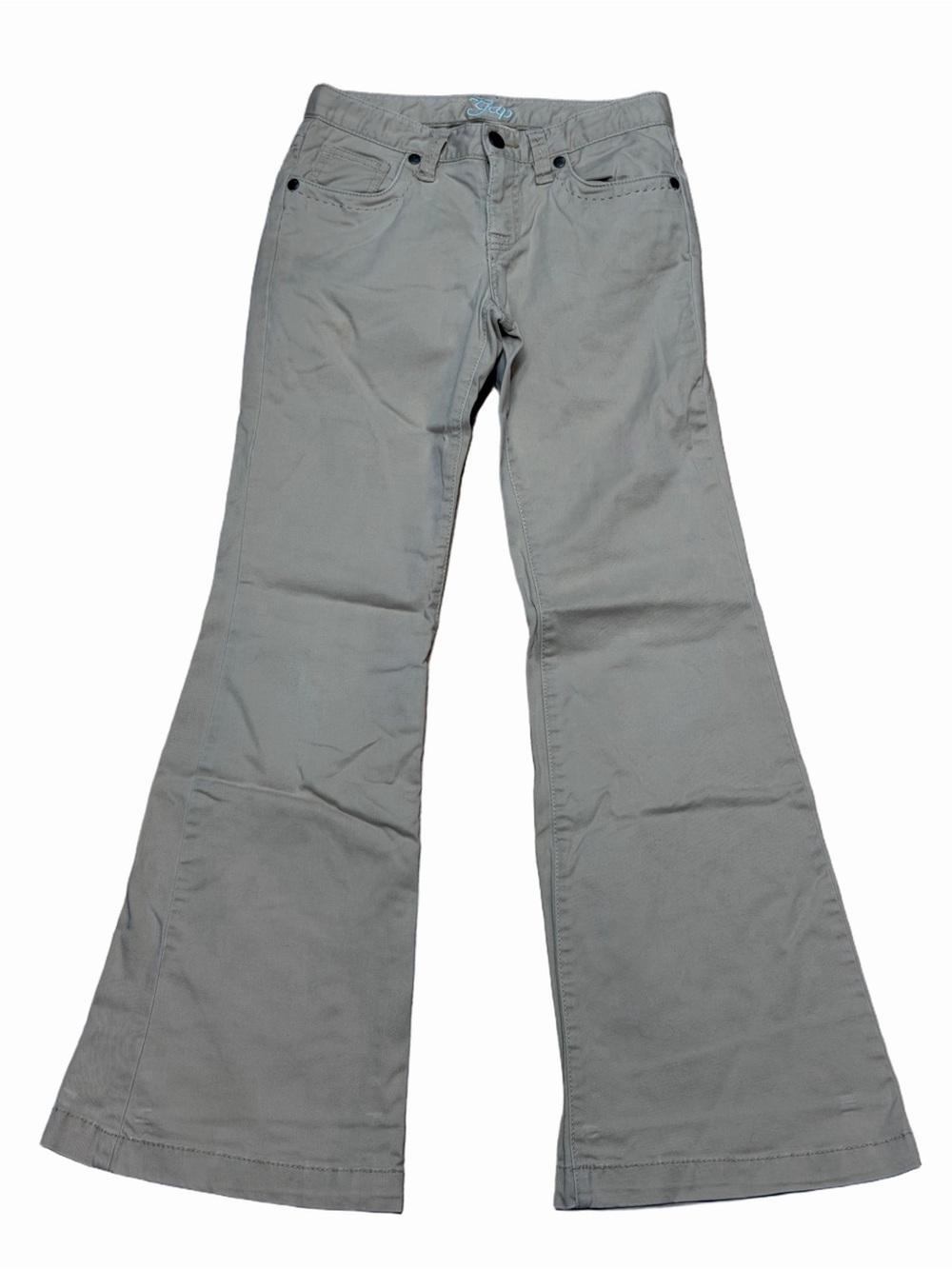 Gap Kids Girls Khaki Beige Flare Pants Stretch 12 Slim Embroidered Waist Y2K